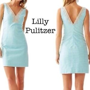 Lilly Pulitzer Bentley Aqua Blue Lace V-Neck Dress Size 4